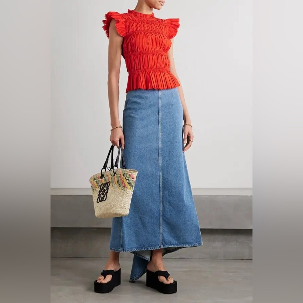 Sea New York NY Greir Gathe Poplin Top Size Small Orange/Red - Picture 2 of 8